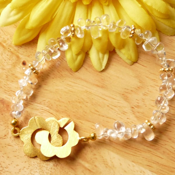 Lemon Quartz Nugget Bracelet With Flower Clasp