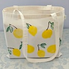 Hand printed lemon tote bag with pocket.