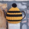 Large Tea Cosy, Brown Betty Compatible, Hand Knitted, Yellow and Black Stripes