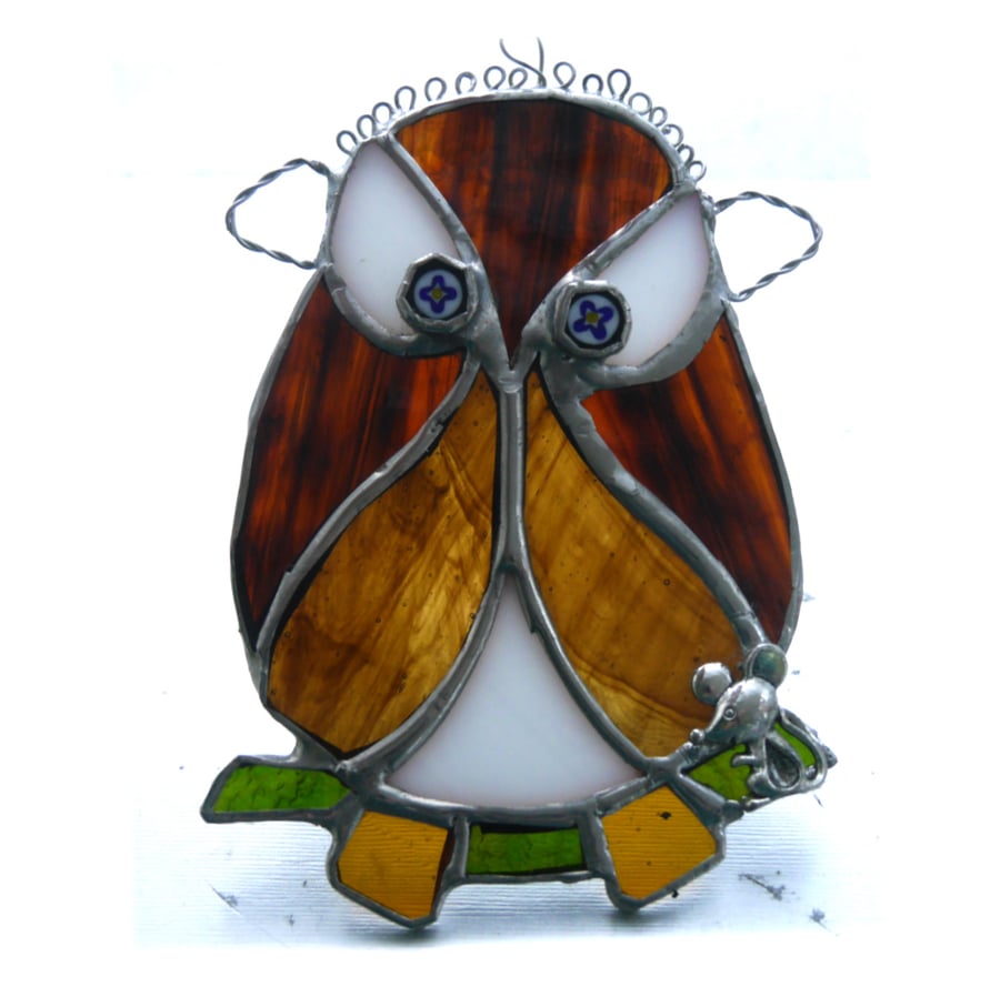 Owl Suncatcher Stained Glass Handmade Bird 035