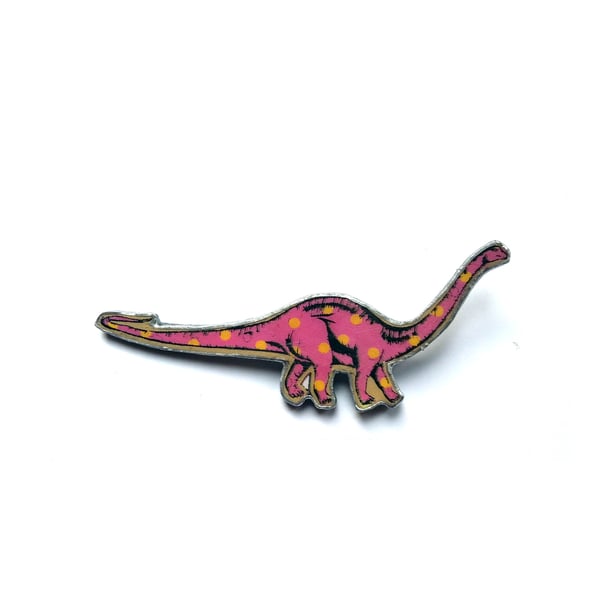 Amazing statement pink Spotty Diplodocus dinosaur Resin Brooch by EllyMental