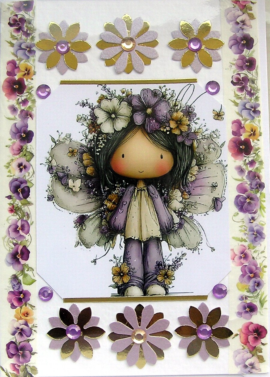 Fairy Princess - Hand Crafted Decoupage Greeting Card - Blank - 3263