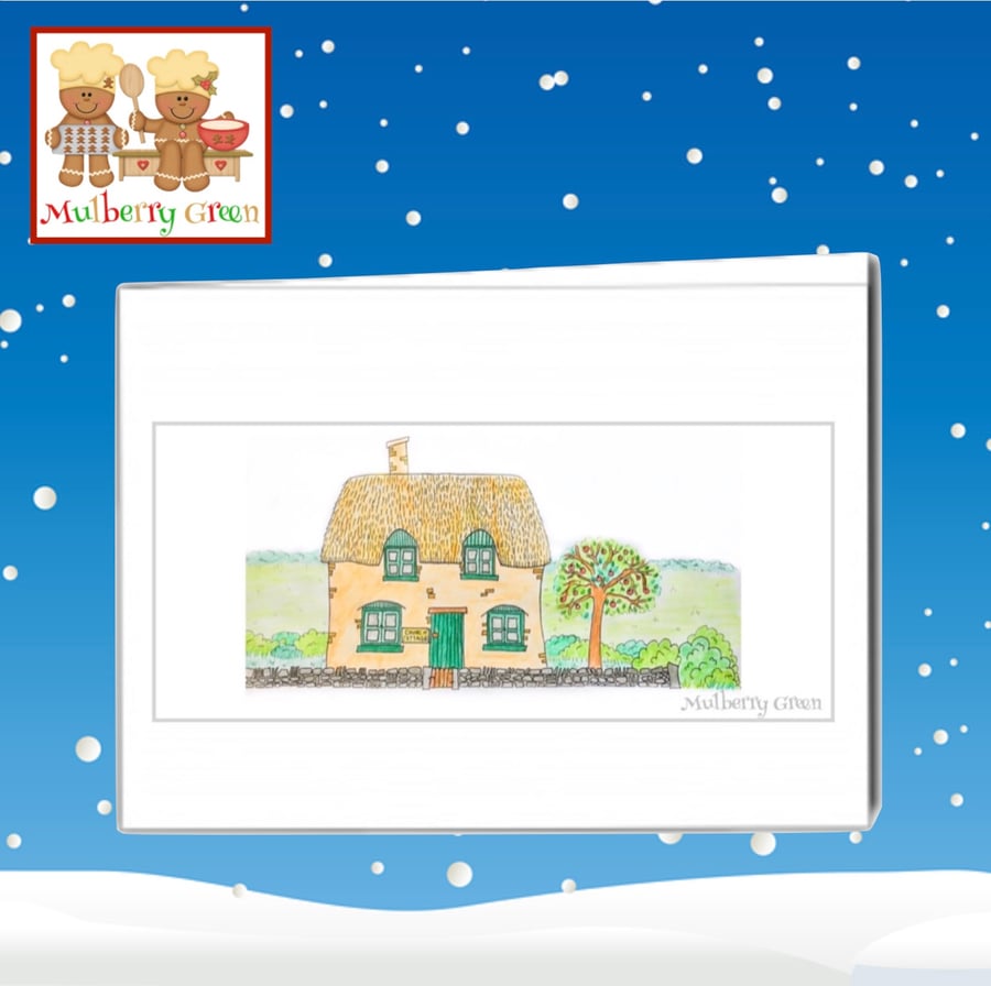 Church Cottage Blank Greetings Card