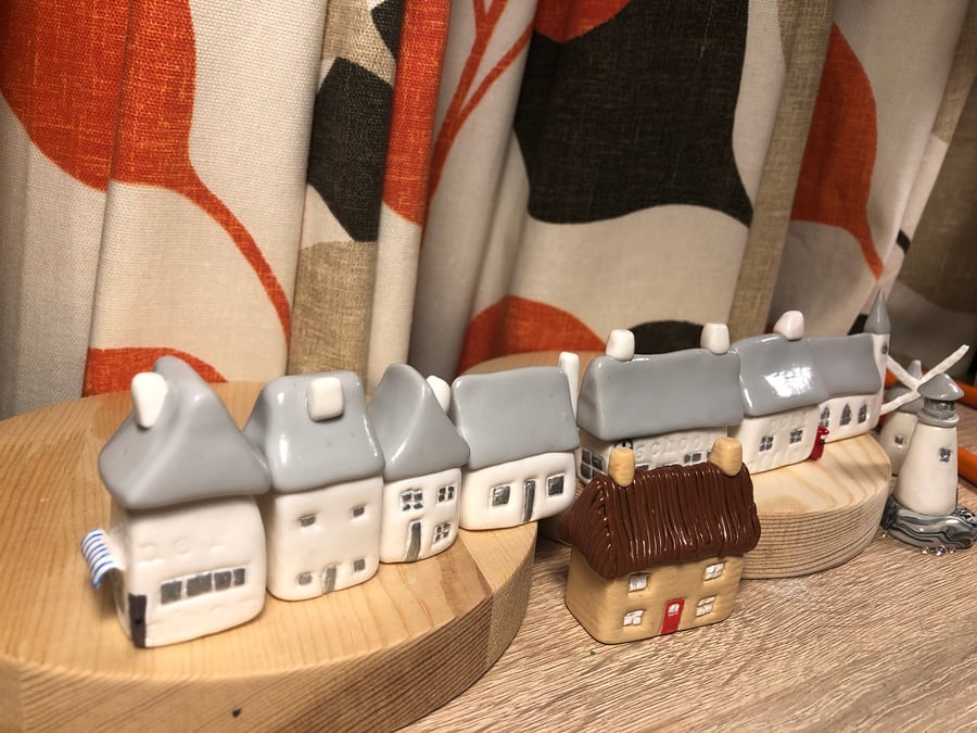 New Handmade Wonky Polymer Clay Little Houses, Church, Post Office etc