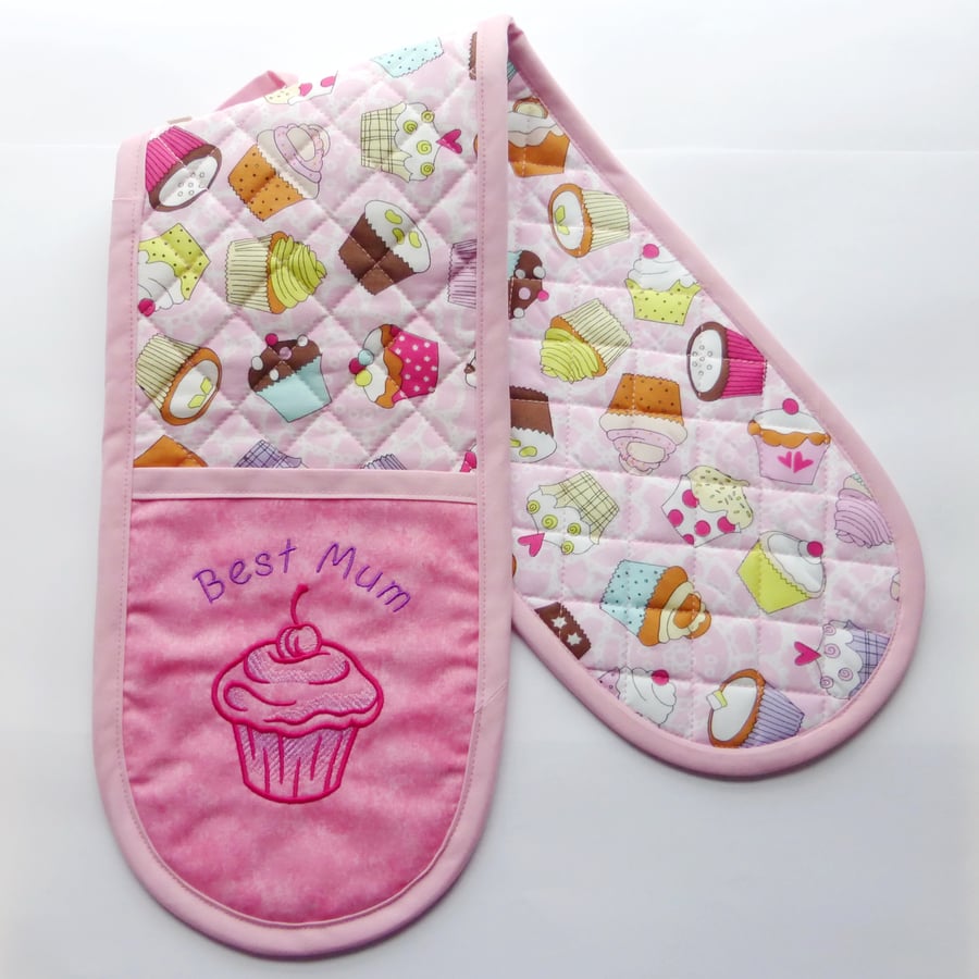 'Best Mum' Oven Gloves. Quilted