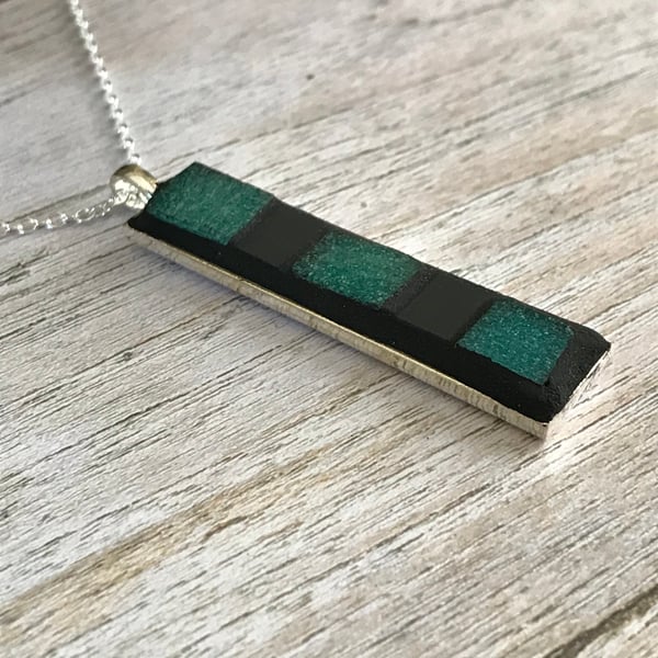   Long mosaic necklace, Teal necklace 