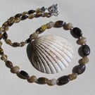 Bronzite, Coffee Agate, Gold Tiger Eye & Cat's Eye Gemstone Beaded Necklace