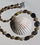Bronzite, Coffee Agate, Gold Tiger Eye & Cat's Eye Gemstone Beaded Necklace