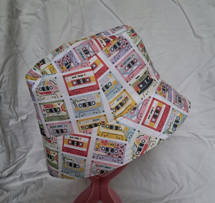 Retro tape cassette bucket hat. Sun Hat. Festival hat.