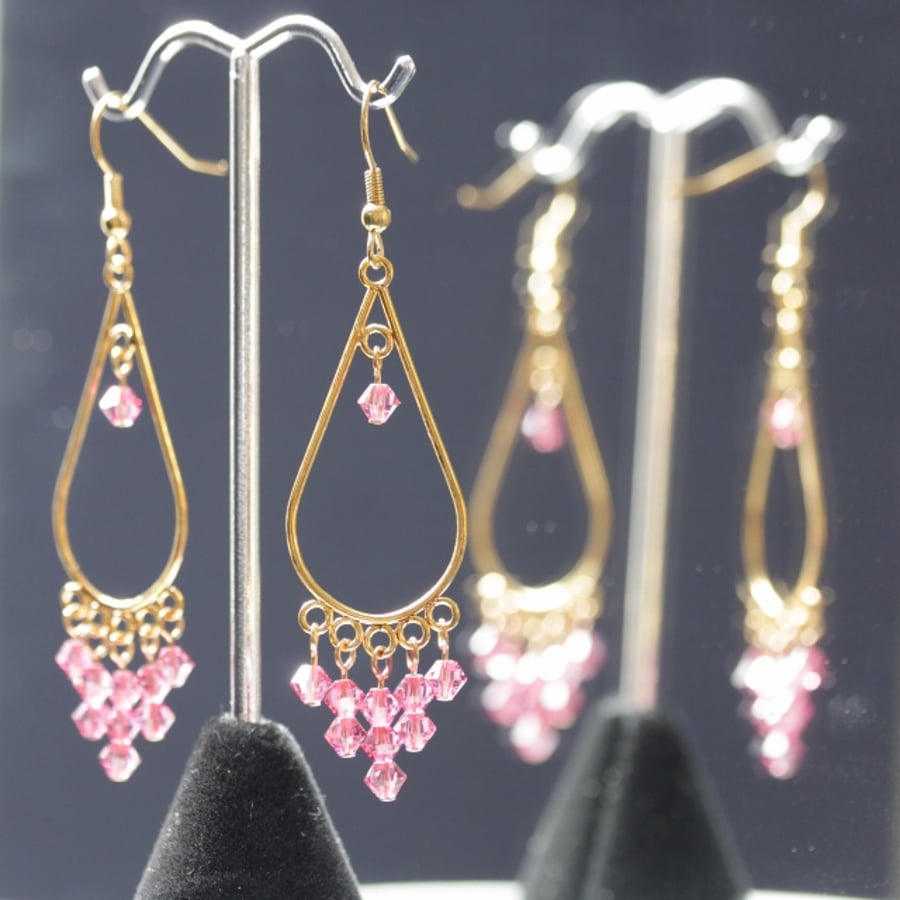 Rose Pink Dangly Swarovski Earrings