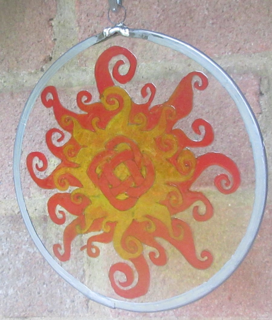 Suncatcher - Sun burst with Celtic Knot in centre - Medium