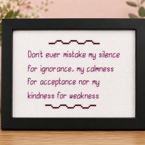 Handmade Framed Cross Stitch – Inspirational Quote 