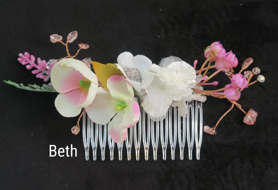 Silk flowers hair comb, hydrangea heads, lily of the valley, handmade for brides