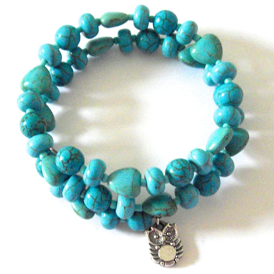 Turquoise and Howlite Gemstone Wrap Bracelet - UK Free Post