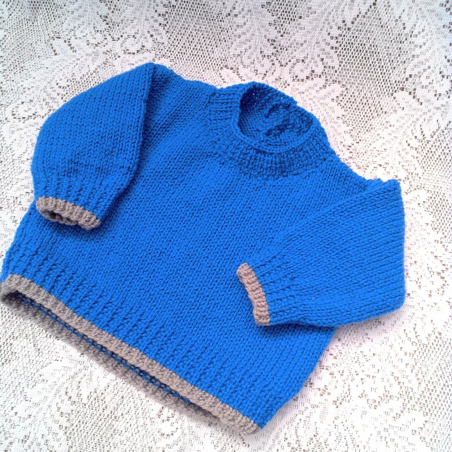 Child's Jumper with Contrasting Colour at Hem and Cuffs, Baby Shower Gift