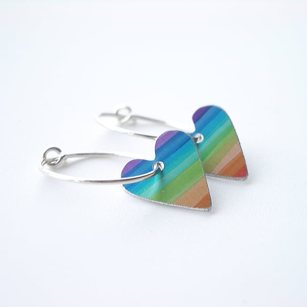 Heart hoop earrings with stripes