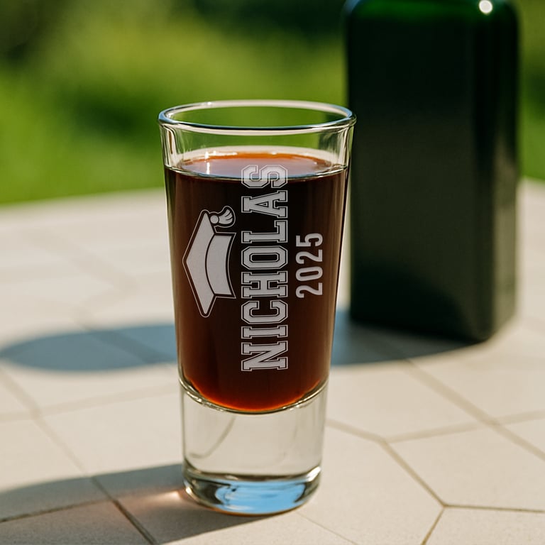 Personalised Graduation Gift – College Font & Grad Cap - Custom Shot Glass
