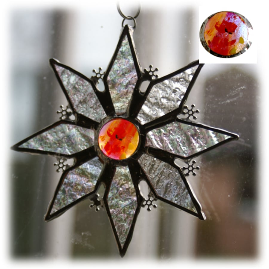 Sparkly Star Suncatcher Stained Glass Snowflake Amber  Handmade 9.5cm 028