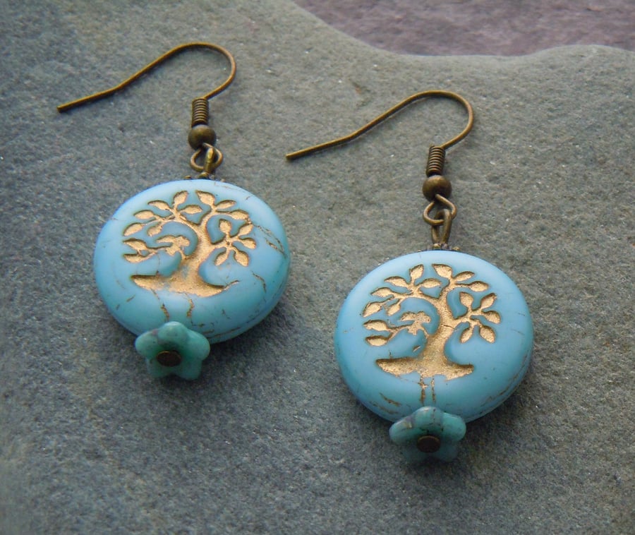 Czech glass Tree of Life bead earrings