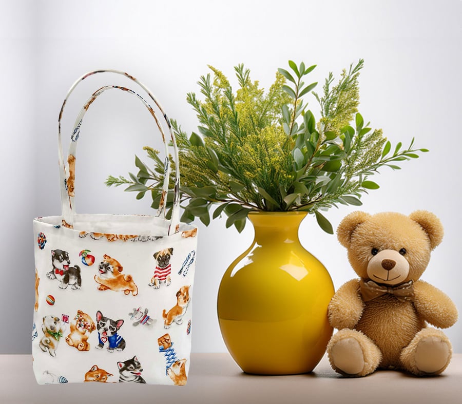 Children's Tote Bag Puppy Design. Children's-Baby Shower bag-Handmade-CTB108