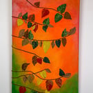 Mixed media textile painting Autumn leaves