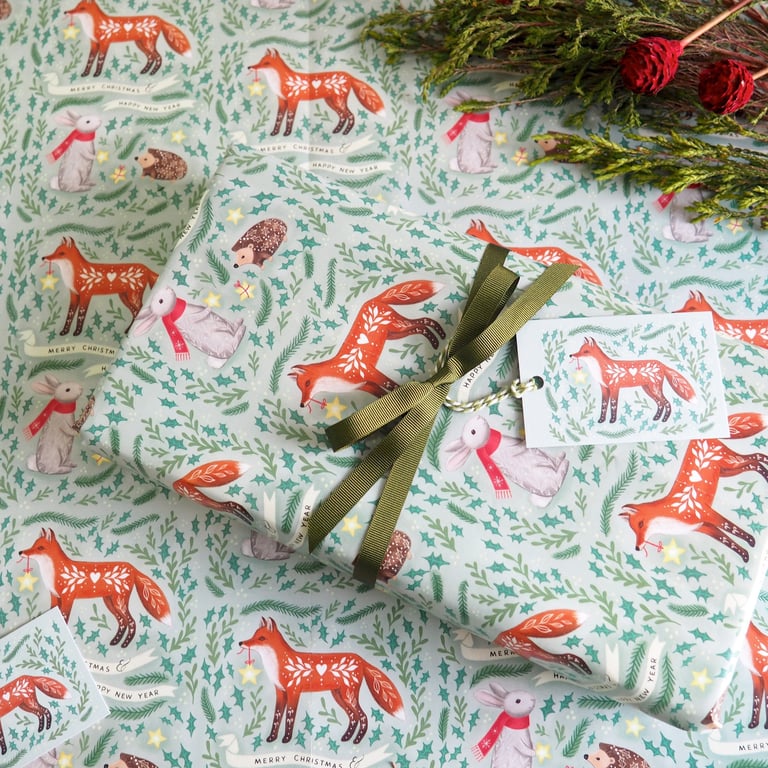 Folk Forest Animals Christmas Wrapping Paper & Tags Pack