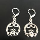 silver plated leverback earrings with claddagh trinity celtic knot silver charm