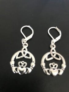 silver plated leverback earrings with claddagh trinity celtic knot silver charm