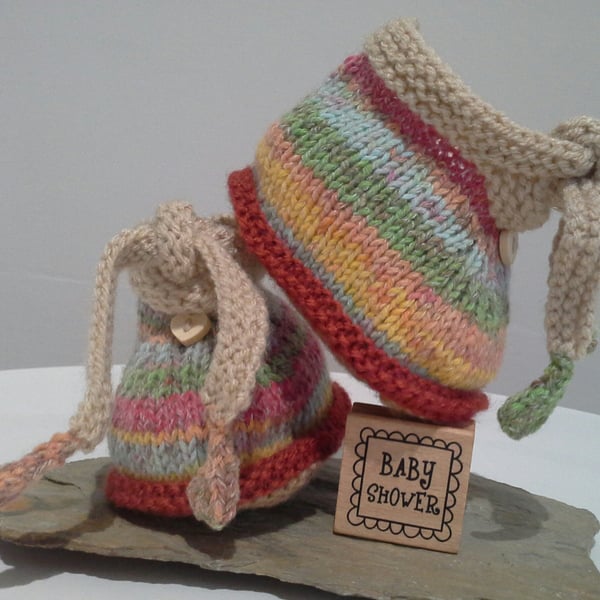 Gender Neutral Hand Knitted Baby Booties  with Marino Wool 6-9 months size