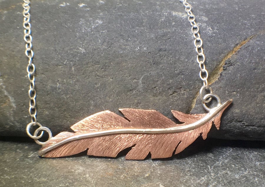 Feather Copper and Sterling Silver Necklace 