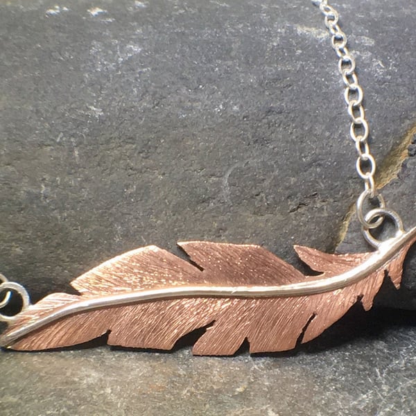 Feather Copper and Sterling Silver Necklace 