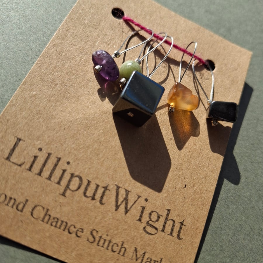 Five semi precious stone stitch markers