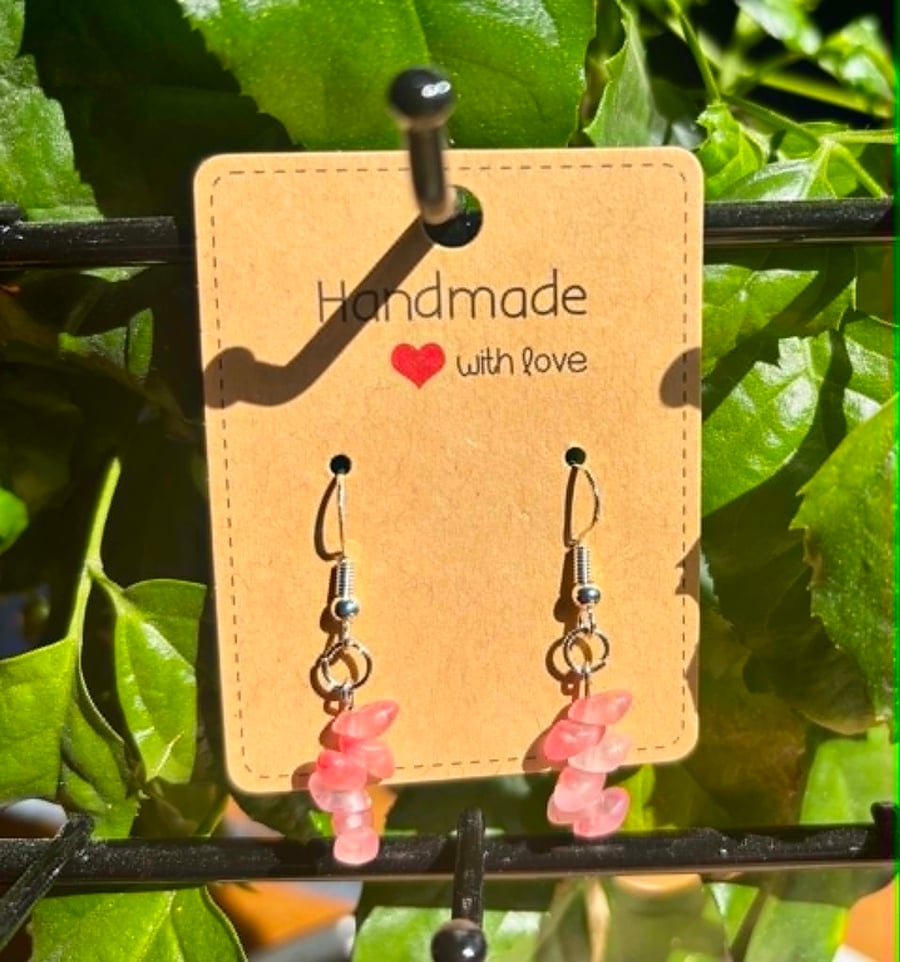 Handmade Silver-Plated Fish Hook Earrings with Stone-Look Beads