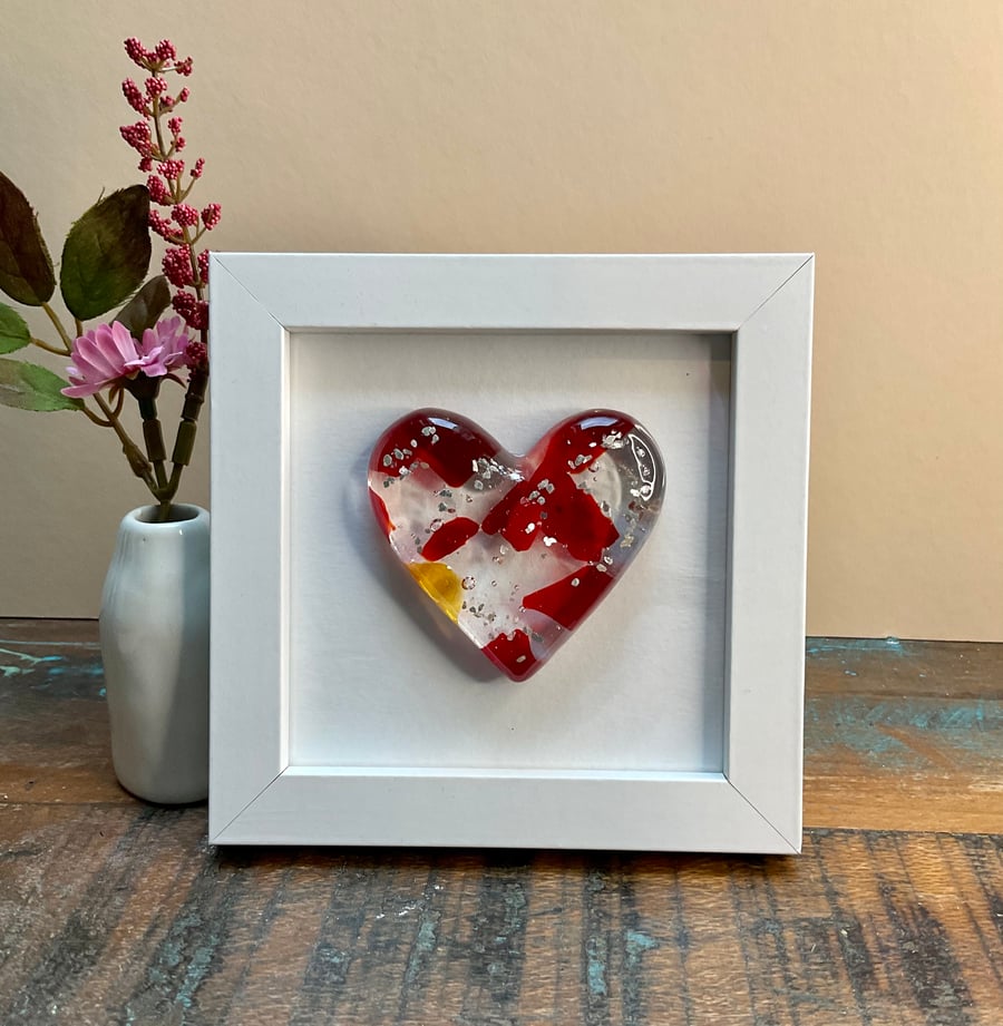 Fused glass framed heart