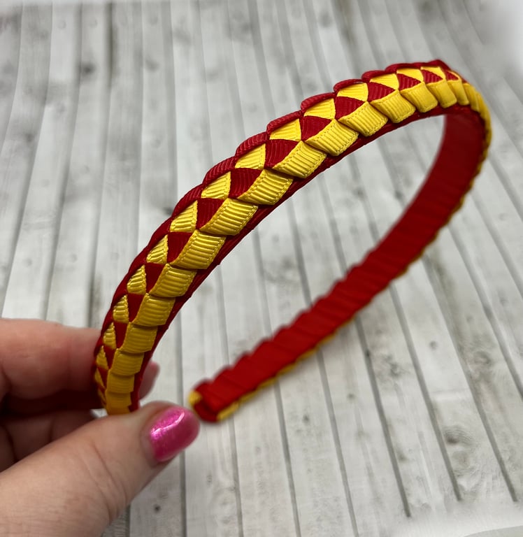School Red and Yellow Gold Pleated Hairband