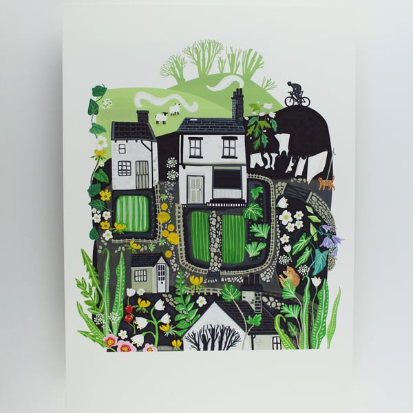 Yorkshire Houses Giclee print A4