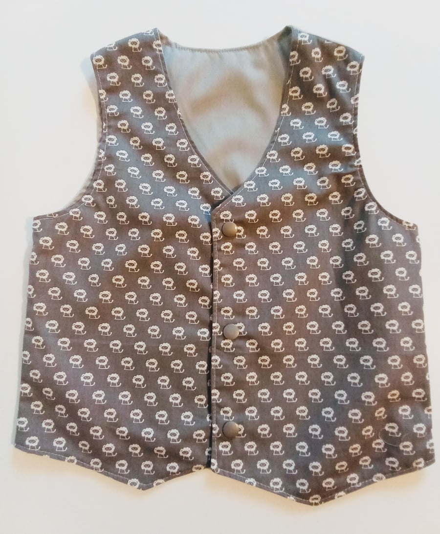 Waistcoat, Age 2 years, boys waistcoat, Lion, grey waistcoat, boy's clothing