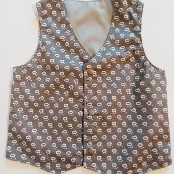 Waistcoat, Age 2 years, boys waistcoat, Lion, grey waistcoat, boy's clothing