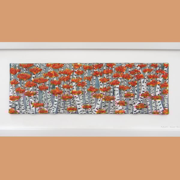 Artist made fused glass 'Autumn Silver Birch' Picture.