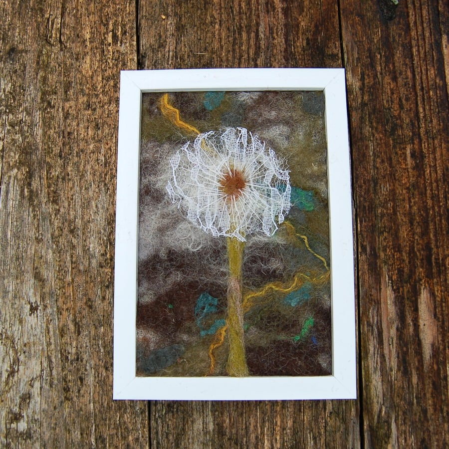 Dandelion seedhead - lace, needle felted and hand embroidered  