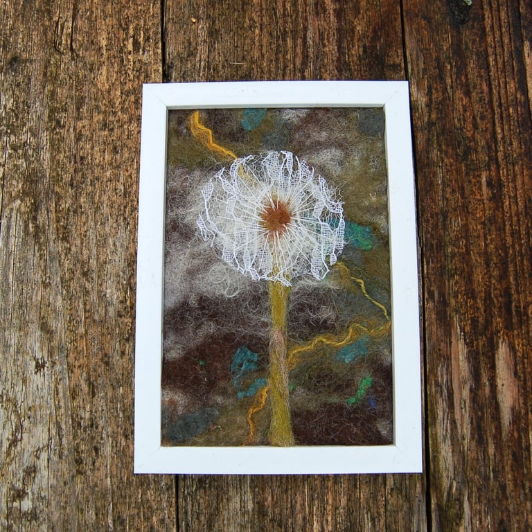 Dandelion seedhead - lace, needle felted and hand embroidered  