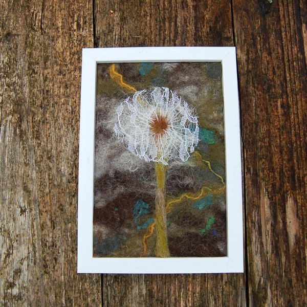Dandelion seedhead - lace, needle felted and hand embroidered  
