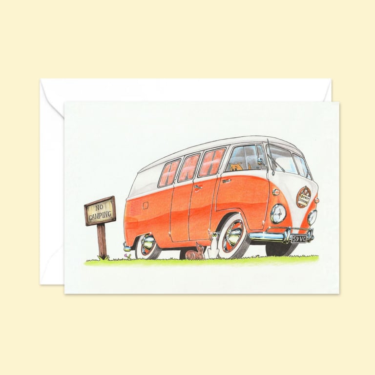 Camper Van Greeting Card: Hand Drawn Pencil Illustration (325) 
