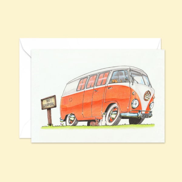 Camper Van Greeting Card: Hand Drawn Pencil Illustration (325) 