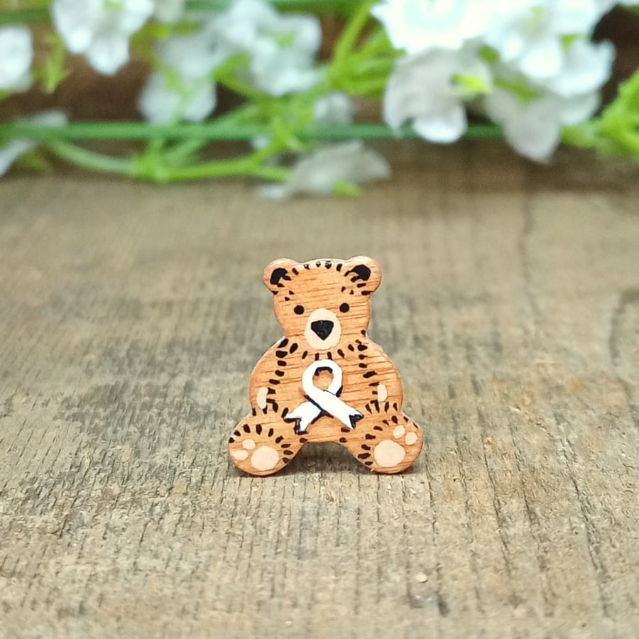Tiny Lung Cancer Ribbon Badge, Handmade Lung Cancer Awareness Bear Pin