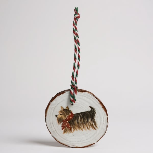 Yorkshire Terrier Round Wooden Christmas Decoration Tree Ornament