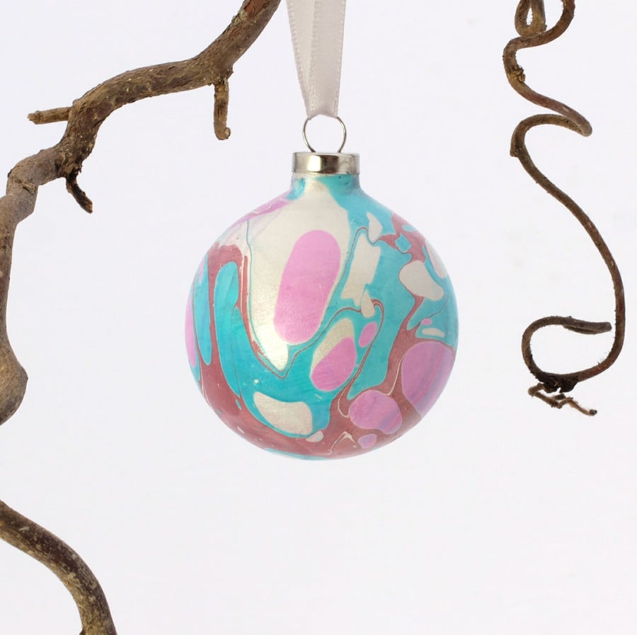 Unique marbled ceramic Christmas bauble decoration ooak