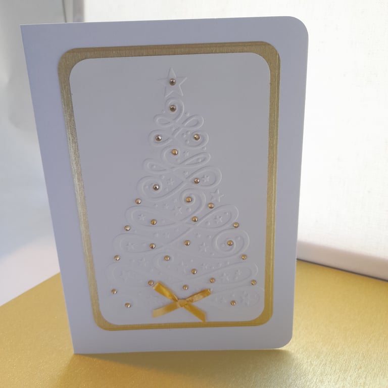 Swirl Embossed Christmas Tree - Gold - Handmade