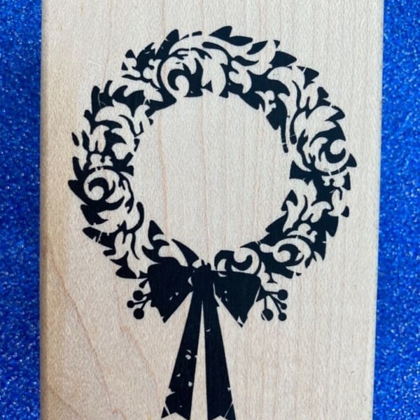 Inkadinkado Ornate Wreath Rubber Stamp 5.5x7.5cm Christmas Wood Mounted (98264DD