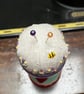 Pin cushion - cute girl egg cup - embroidered with bee and flowers - Image 6
